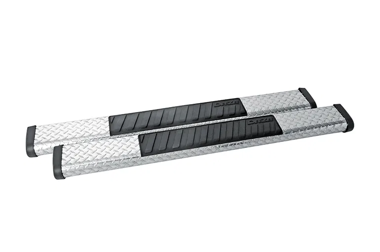 DZ16402 – DEE ZEE Nerf Bar, With Step Pads 6 Inch Oval Straight Diamond Tread With Black Pads Aluminum With Plastic E...